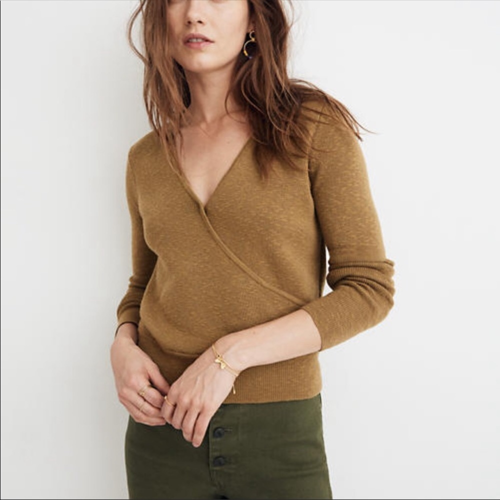 Madewell Olive Green Wrap V-Neck Sweater